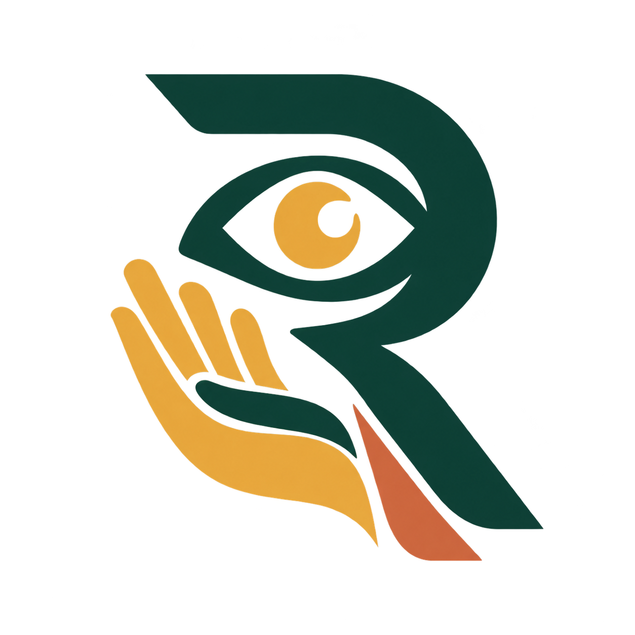 Ruvoza hand, eye and R symbol